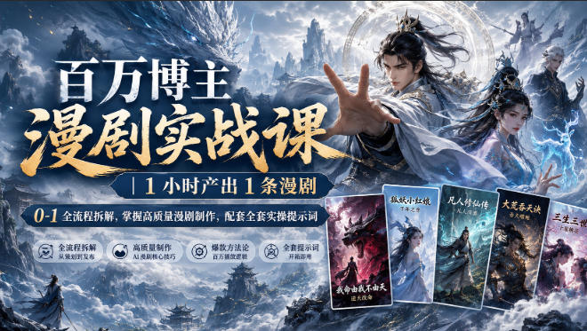 百万博主漫剧实战课|1小时产出1条漫剧,0‑1全流程拆解,掌握高质量漫剧制作,配套全套实操提示词-云科数创