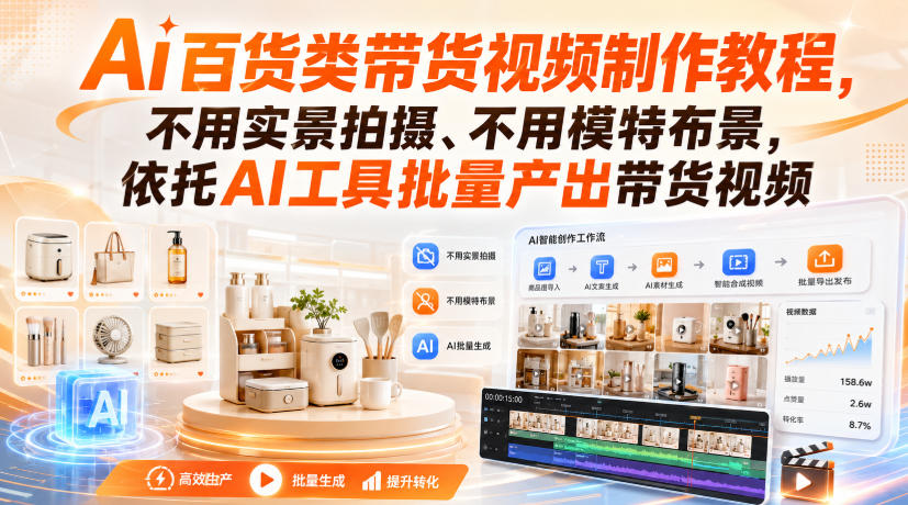Ai百货类带货视频制作教程,不用实景拍摄、不用模特布景,依托AI工具批量产出带货视频-云科数创