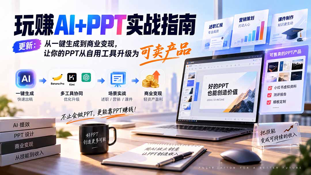 玩赚AI+PPT实战指南-更新5月13:从一键生成到商业变现,让你的PPT从自用工具升级为可卖产品-云科数创