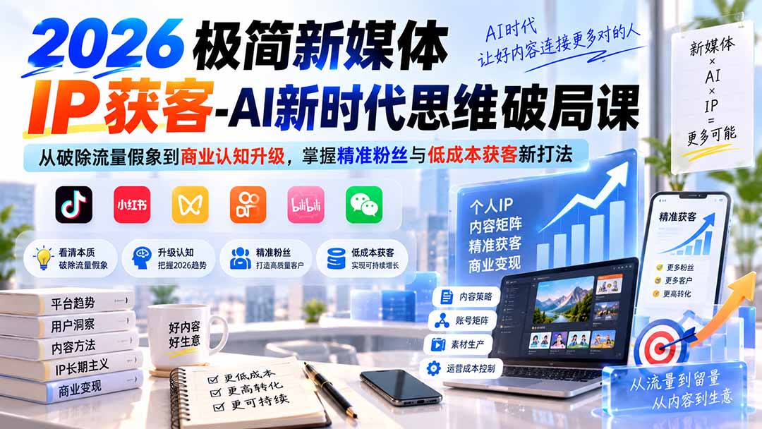 2026极简新媒体IP获客-AI新时代思维破局课:从破除流量假象到商业认知升级,掌握精准粉丝与低成本获客新打法-云科数创