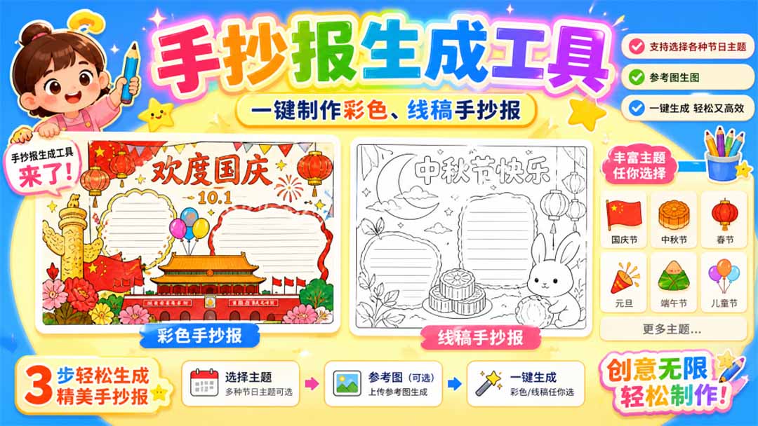 手抄报批量生成工具来了,完全免费,告别豆包生图,这个高清无水印-云科数创