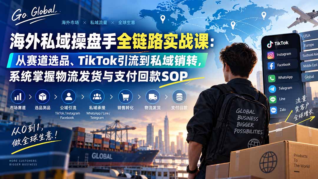 海外私域操盘手全链路实战课:从赛道选品、TikTok引流到私域销转,系统掌握物流发货与支付回款SOP-云科数创