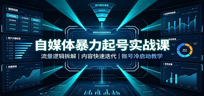 自媒体暴力起号实战课:流量逻辑拆解,内容快速迭代,账号冷启动教学-云科数创