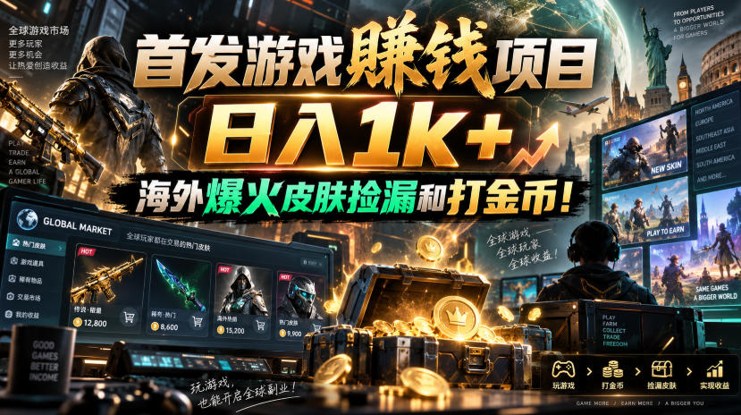 首发游戏賺钱项目,日入1k+,海外爆火皮肤捡漏和打金币!【揭秘】-云科数创