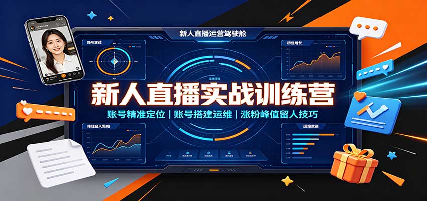 新人直播实战训练营:账号精准定位,账号搭建运维,涨粉峰值留人技巧-云科数创