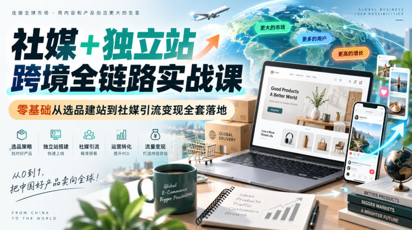 社媒+独立站跨境全链路实战课|零基础从选品建站到社媒引流变现全套落地-云科数创