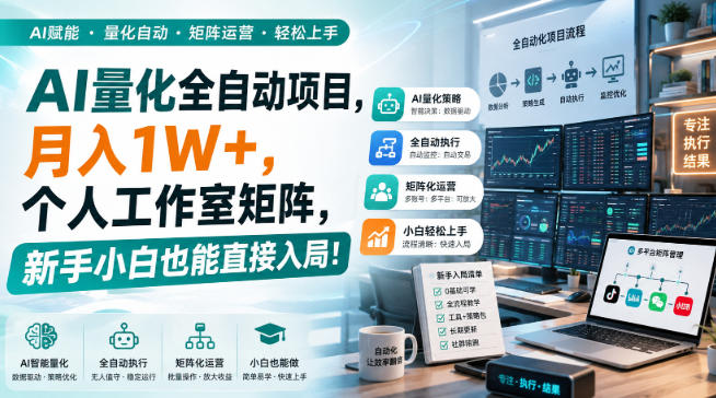 AI量化全自动挂机，月入1W+，个人工作室矩阵，新手小白也能直接入局！-云科数创