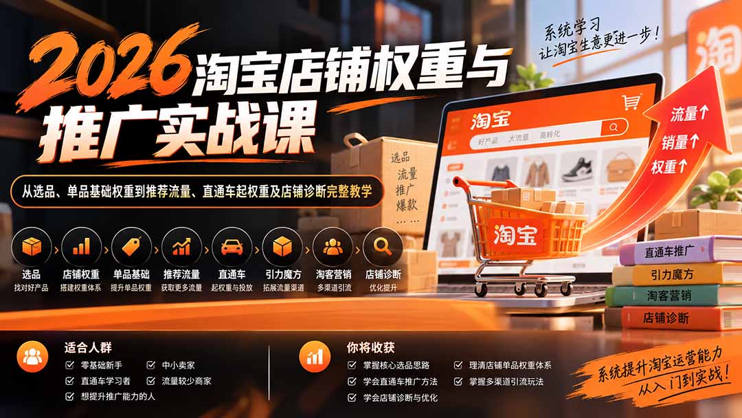 2026淘宝店铺权重与推广实战课:从选品、单品基础权重到推荐流量、直通车起权重及店铺诊断完整教学-云科数创