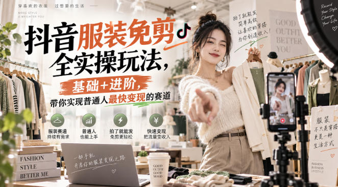 抖音服装免剪全实操玩法,基础+进阶,带你实现普通人最快变现的赛道-云科数创