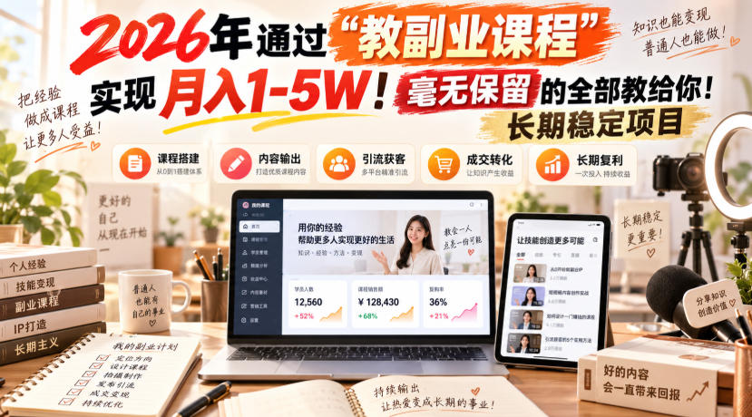 2026年通过“教副业课程”实现月入1-5W!毫无保留的全部教给你!长期稳定项目-云科数创