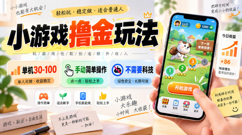 小游戏撸金玩法,单机30-100,手动简单操作,不需要科技-云科数创