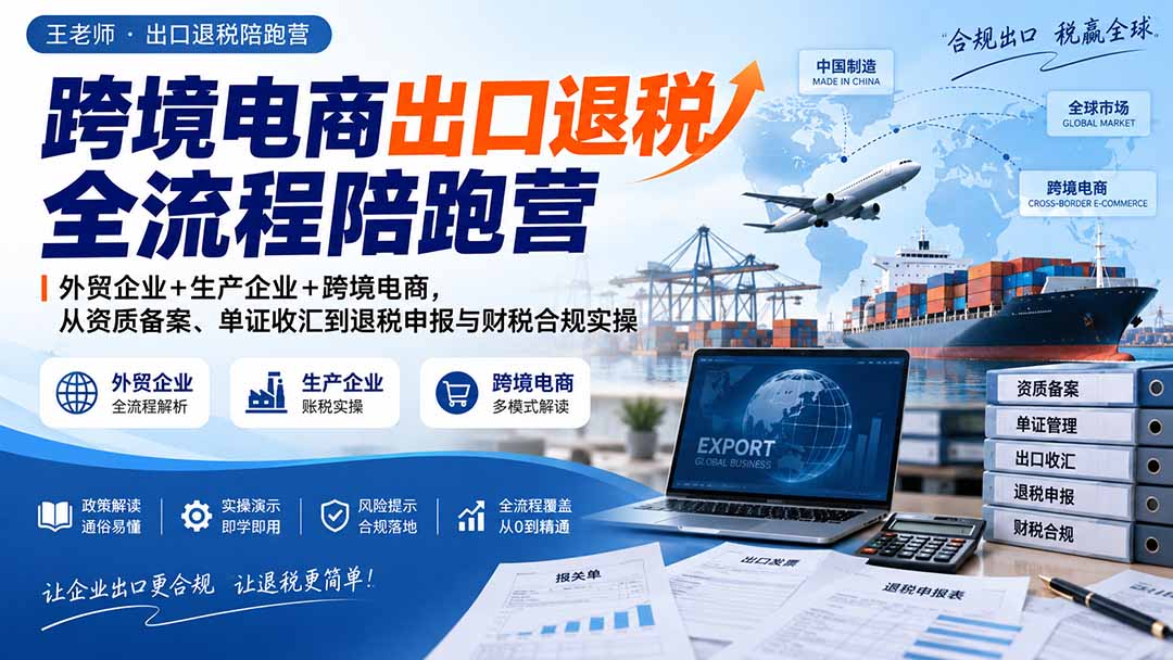跨境电商出口退税全流程陪跑营|外贸企业+生产企业+跨境电商,从资质备案、单证收汇到退税申报与财税合规实操-云科数创