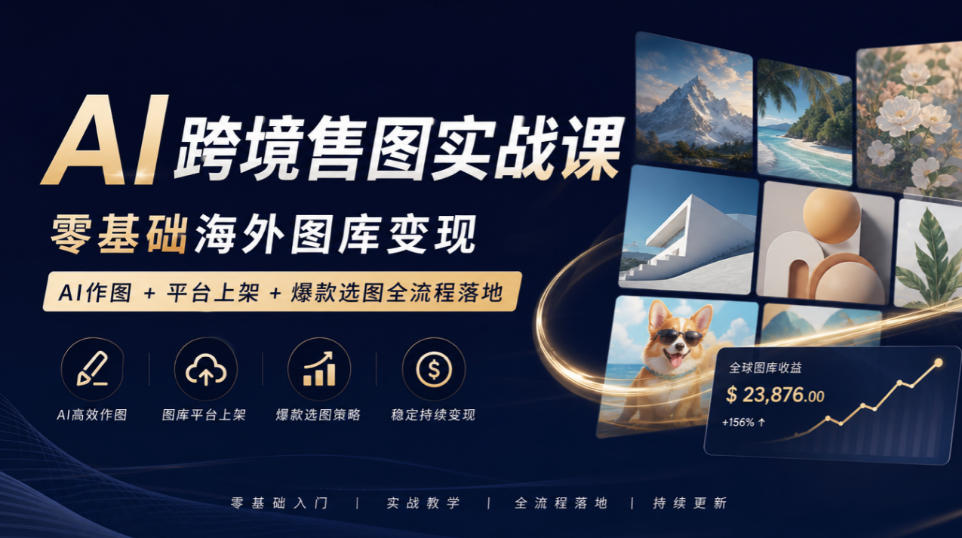 AI跨境售图实战课，零基础海外图库变现，AI作图+平台上架+爆款选图全流程落地-云科数创