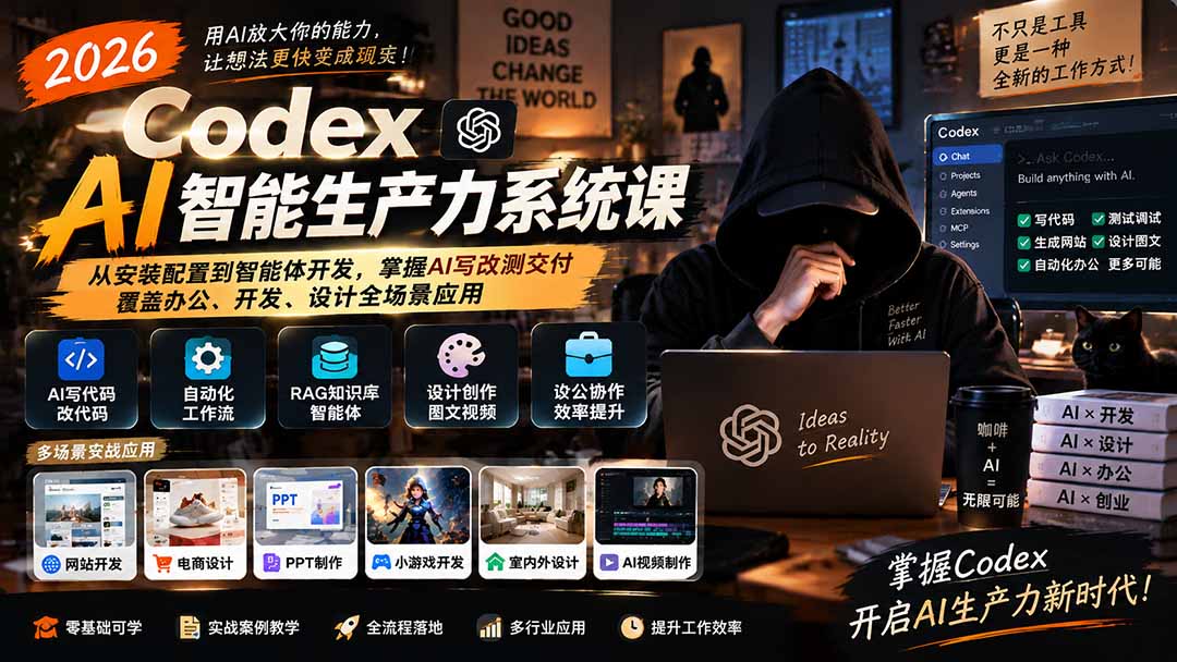 2026 Codex AI智能生产力系统课-更新｜从安装配置到智能体开发，掌握AI写改测交付，覆盖办公、开发、设计全场景应用-云科数创