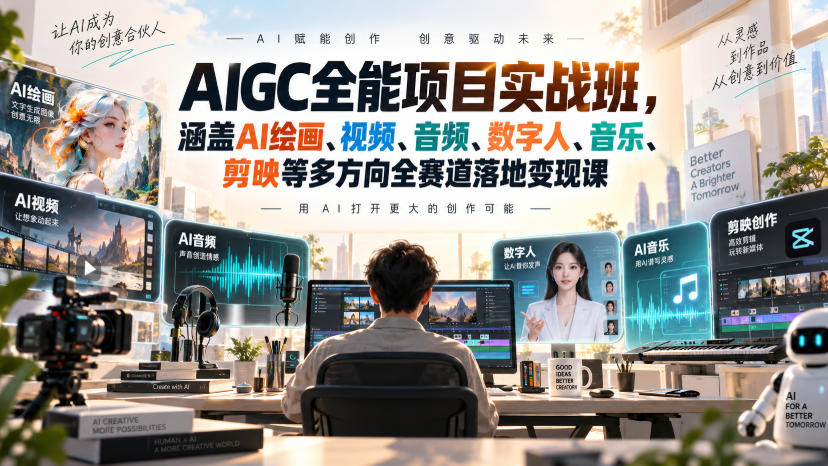 AIGC全能项目实战班,涵盖AI绘画、视频、音频、数字人、音乐、剪映等多方向全赛道落地变现课(更新)-云科数创