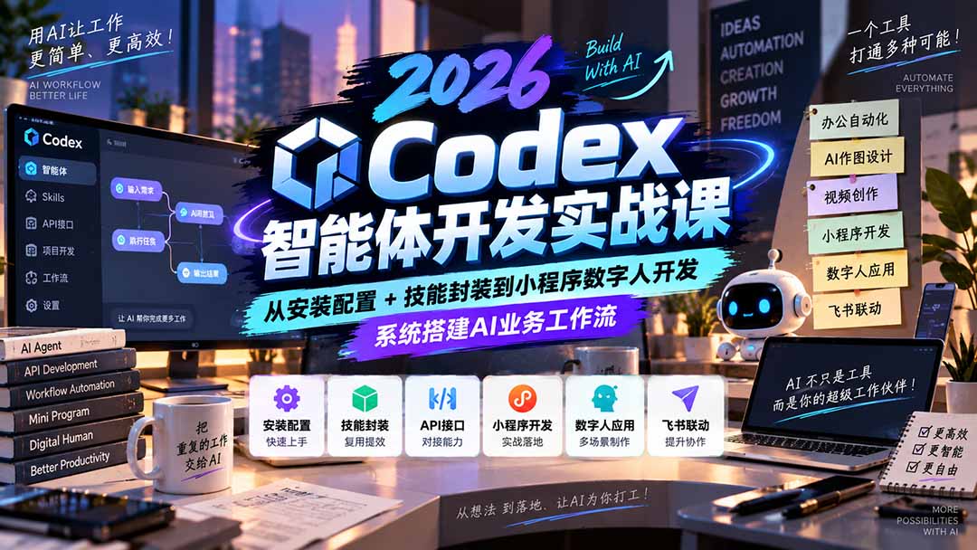 2026Codex智能体开发实战课：从安装配置+技能封装到小程序数字人开发，系统搭建AI业务工作流-云科数创