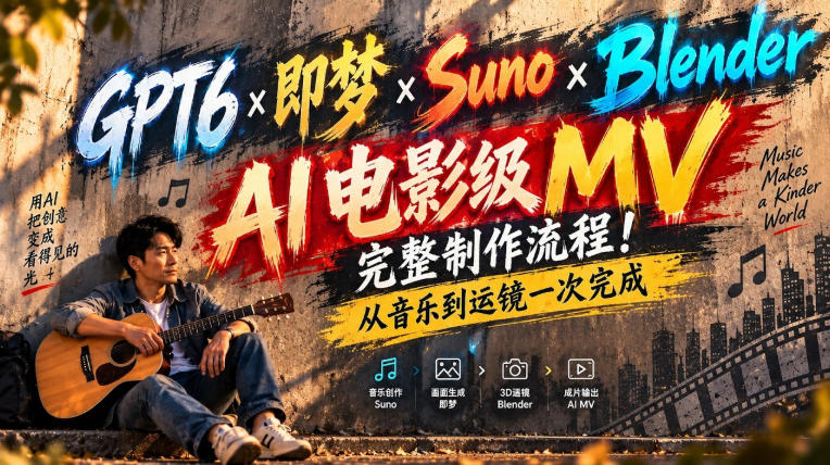 GPT6×即梦×Suno×Blender|AI电影级MV完整制作流程!从音乐到运镜一次完成!-云科数创