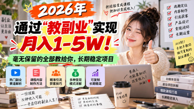 2026年通过“教副业”实现月入1-5W！毫无保留的全部教给你，长期稳定项目【揭秘】-云科数创
