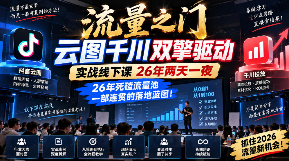 流量之门-云图千川双擎驱动实战线下课26年两天一夜，26年死磕流量池一部连贯的落地蓝图!-云科数创