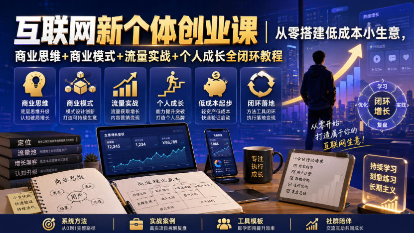 互联网新个体创业课｜从零搭建低成本小生意，商业思维+商业模式+流量实战+个人成长全闭环教程(更新0922)-云科数创