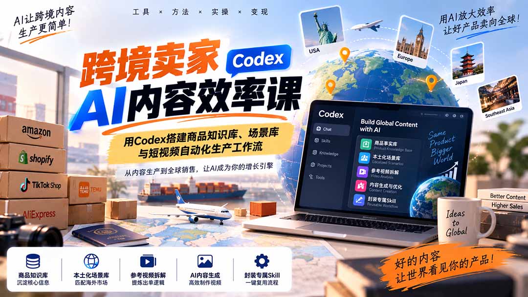 跨境卖家AI内容效率课：用Codex搭建商品知识库、场景库与短视频自动化生产工作流-云科数创