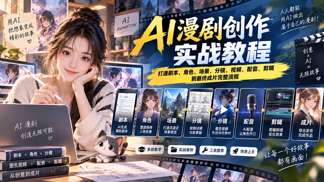2026 AI漫剧创作实战教程：打通剧本、角色、场景、分镜、视频、配音、剪辑到最终成片完整流程-云科数创