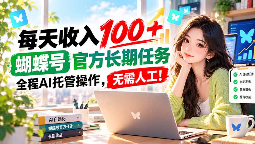 每天收入100＋， 蝴蝶号官方长期任务， 全程ai托管操作，无需人工！-云科数创