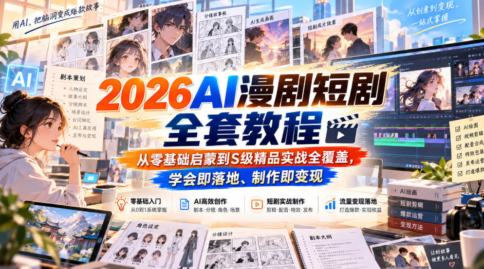 2026AI漫剧短剧全套教程，从零基础启蒙到S级精品实战全覆盖，学会即落地、制作即变现-云科数创