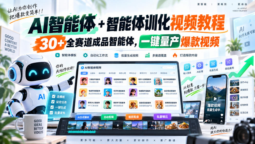 【无水印】AI智能体+智能体训化视频教程，30+全赛道成品智能体，一键量产爆款视频【更新】-云科数创