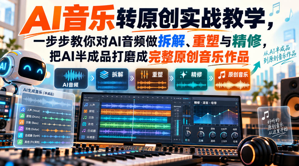 AI音乐转原创实战教学，一步步教你对AI音频做拆解、重塑与精修，把AI半成品打磨成完整原创音乐作品-云科数创