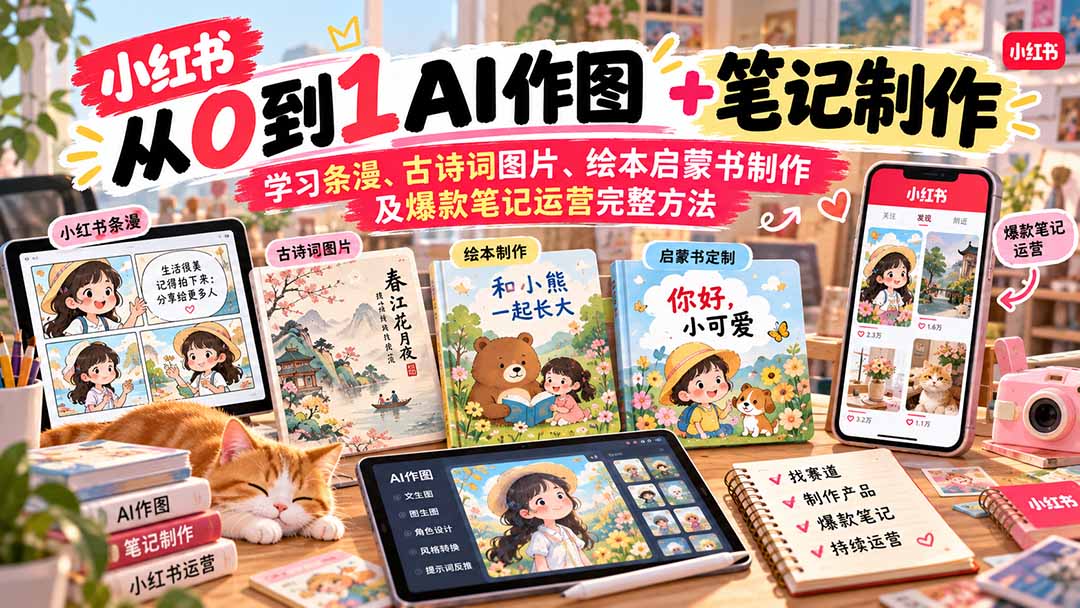 2026小红书AI内容创作从0到1：学习条漫、古诗词图片、绘本启蒙书制作及爆款笔记运营完整方法-云科数创