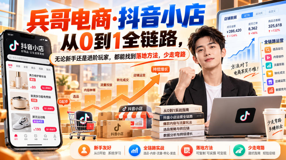 【无水印】兵哥电商·抖音小店从0到1全链路，无论新手还是进阶玩家，都能找到落地方法，少走弯路(更新9月)-云科数创