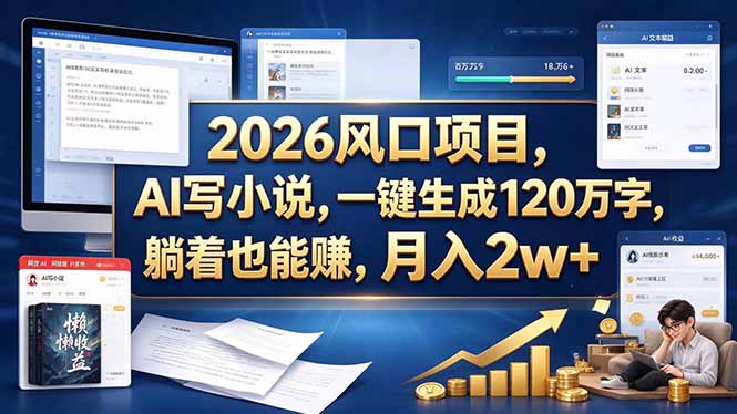 2026 风口项目，AI 写小说，一键生成 120 万字，躺着也能赚，月入 2w +-云科数创
