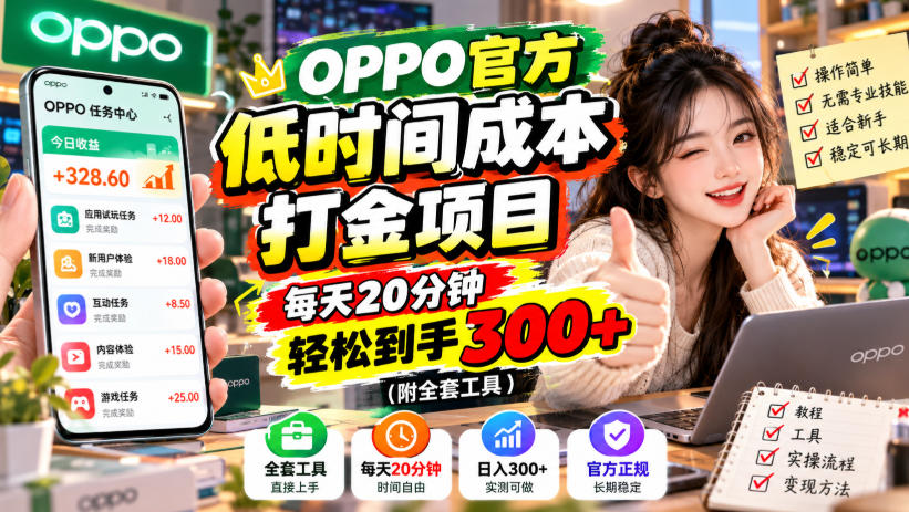 OPPO官方低时间成本打金项目，每天20分钟，轻松到手300+(附全套工具)【揭秘】-云科数创