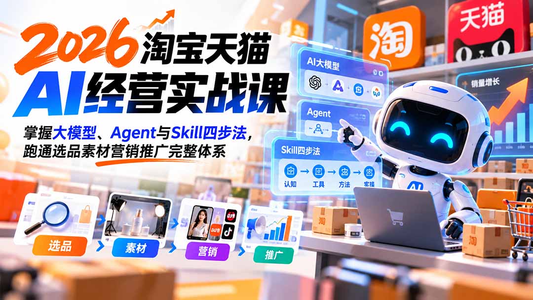 【无水印】2026淘宝天猫AI经营实战课：掌握大模型、Agent与Skill四步法，跑通选品素材营销推广完整体系-云科数创