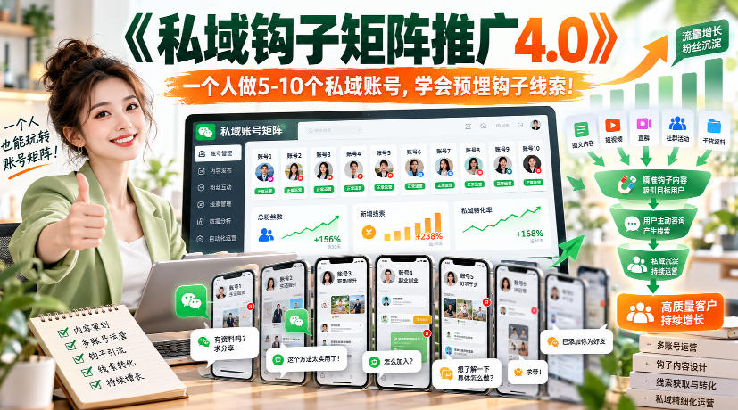 【无水印】《私域钩子矩阵推广4.0》一个人做5-10个私域账号，学会预埋钩子线索！-云科数创