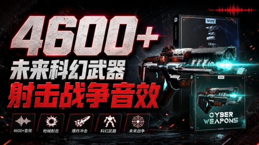 顶级音效合集！4600+种未来科幻武器开枪射击战斗音效素材合集，全部中文汉化Boom Library–Cyber W-云科数创