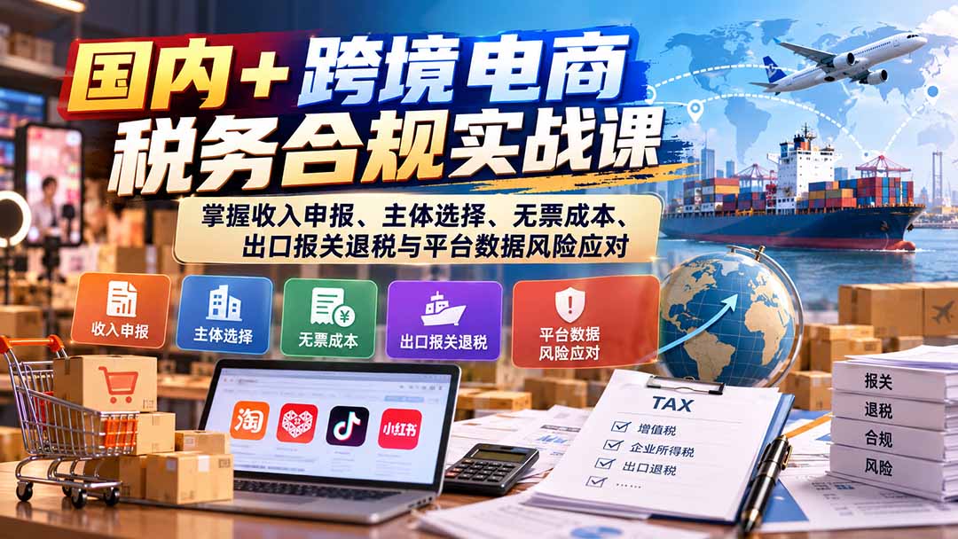 国内+跨境电商税务合规实战课：掌握收入申报、主体选择、无票成本、出口报关退税与平台数据风险应对-云科数创