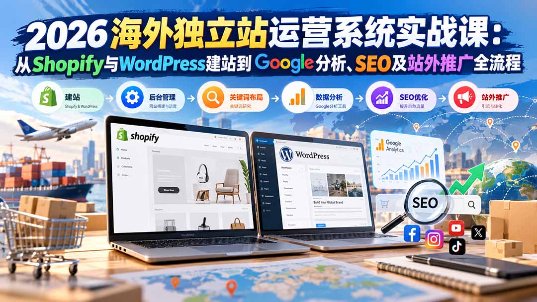 2026海外独立站运营系统实战课：从Shopify与WordPress建站到Google分析、SEO及站外推广全流程-云科数创