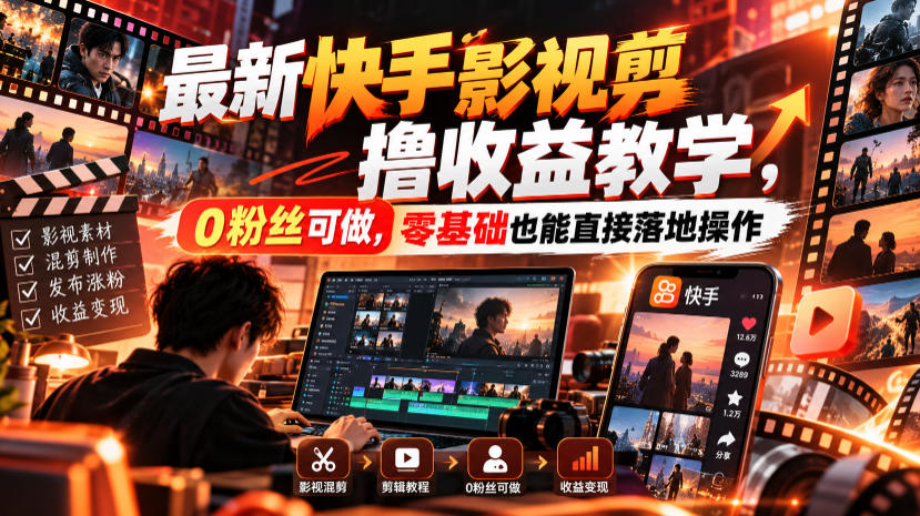 最新快手影视混剪撸收益教学，0粉丝可做，零基础也能直接落地操作-云科数创