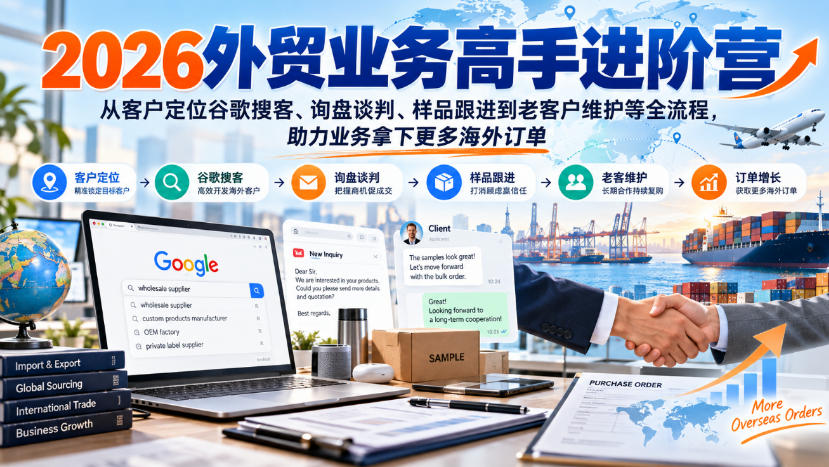 2026外贸业务高手进阶营，从客户定位谷歌搜客、询盘谈判、样品跟进到老客户维护等全流程，助力业务拿下更多海外订单-云科数创