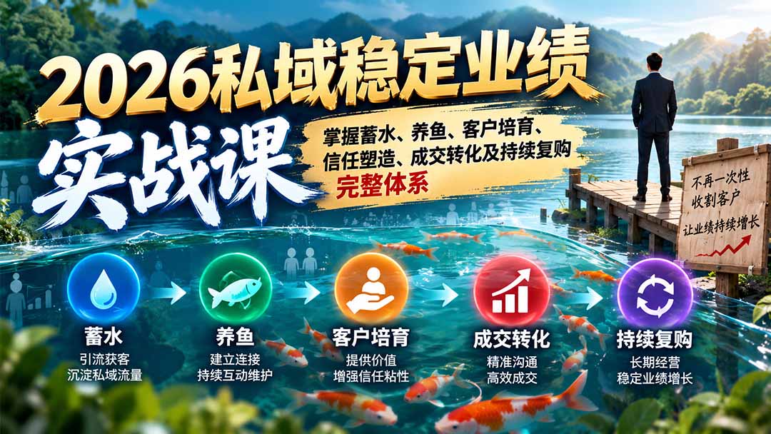 2026私域稳定业绩实战课：掌握蓄水、养鱼、客户培育、信任塑造、成交转化及持续复购完整体系-云科数创