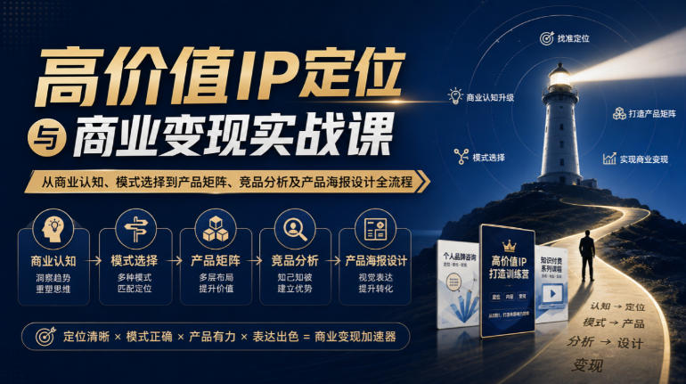 【无水印】高价值IP定位与商业变现实战课，从商业认知、模式选择到产品矩阵、竞品分析及产品海报设计全流程-云科数创