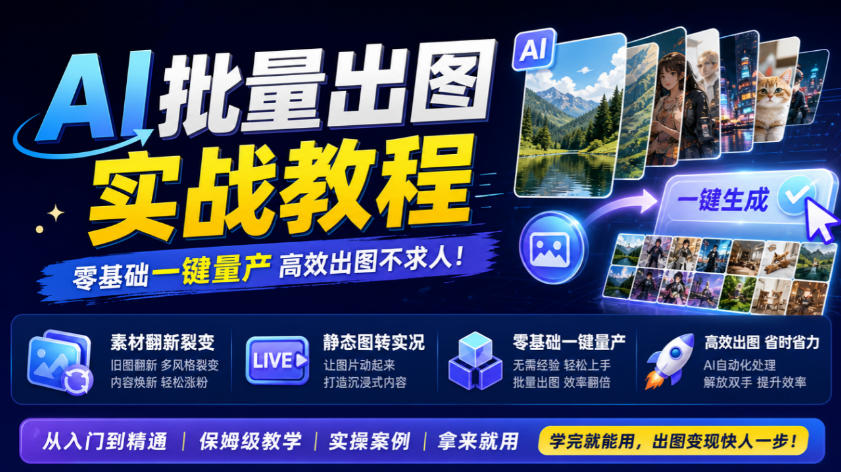 AI批量出图实战教程，素材翻新裂变，静态图转实况，零基础一键量产-云科数创