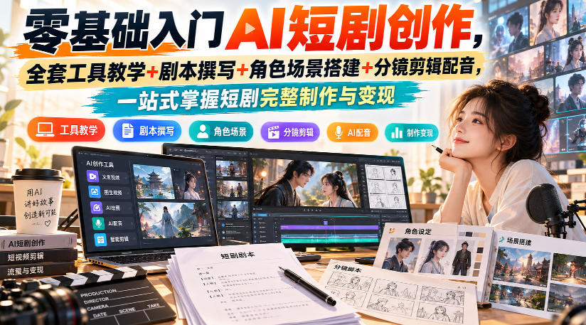 零基础入门AI短剧创作，全套工具教学+剧本撰写+角色场景搭建+分镜剪辑配音，一站式掌握短剧完整制作与变现-云科数创