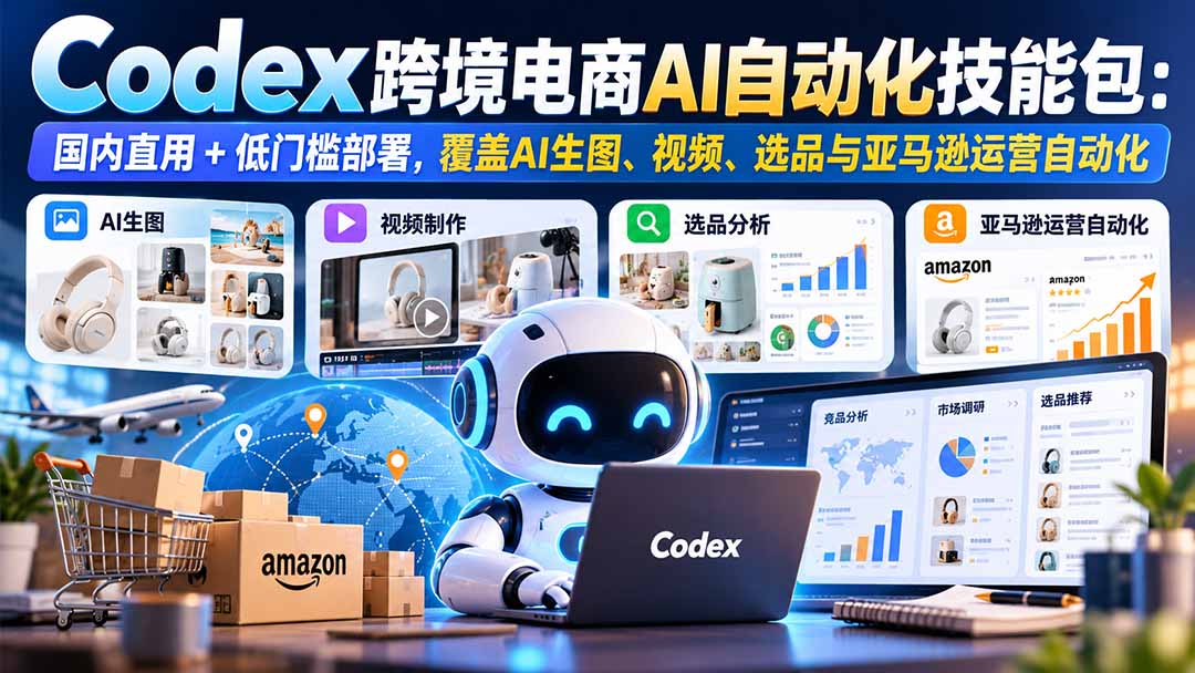【无水印】Codex跨境电商AI自动化技能包：国内直用+低门槛部署，覆盖AI生图、视频、选品与亚马逊运营自动化-云科数创