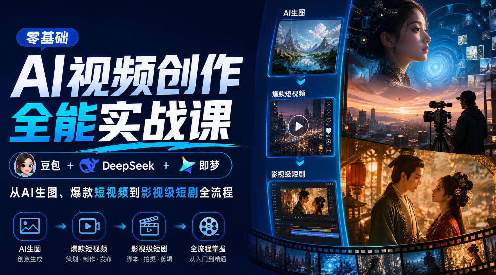 零基础AI视频创作全能实战课｜豆包+DeepSeek+即梦，从AI生图、爆款短视频到影视级短剧全流程-云科数创