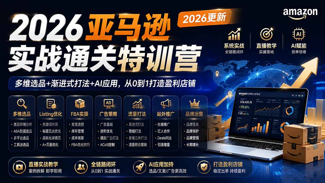 2026亚马逊实战通关特训营-更新1001，多维选品+渐进式打法+AI应用，从0到1打造盈利店铺-云科数创