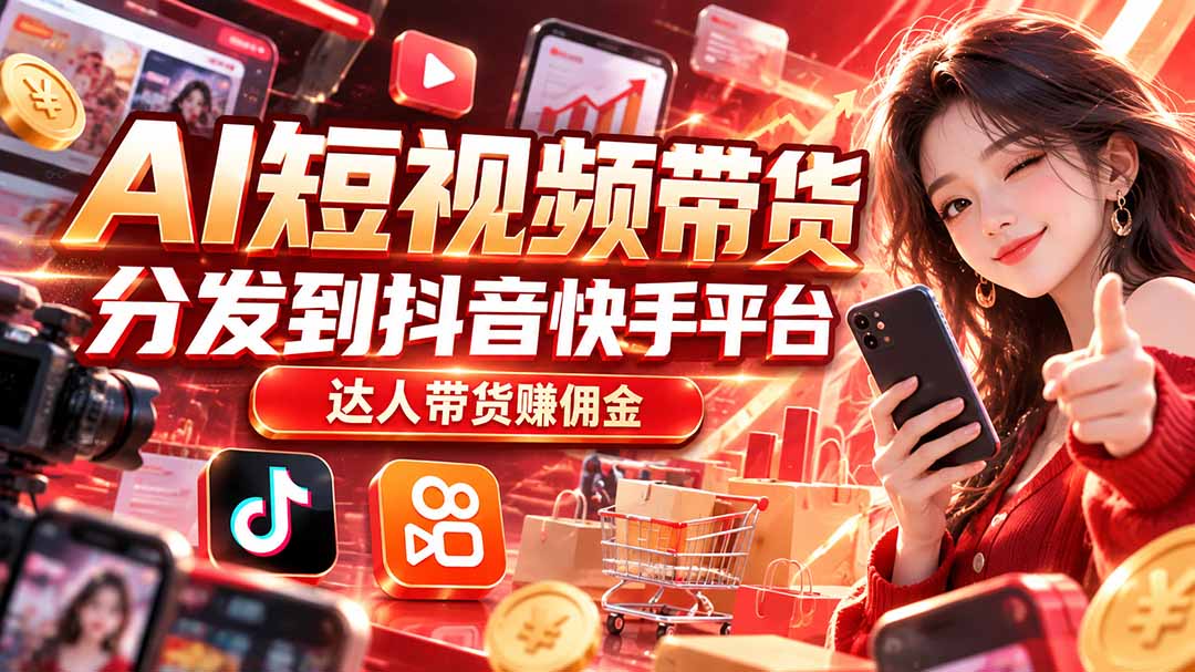 【AI短视频带货】分发到抖音快手平台，达人带货赚佣金-云科数创