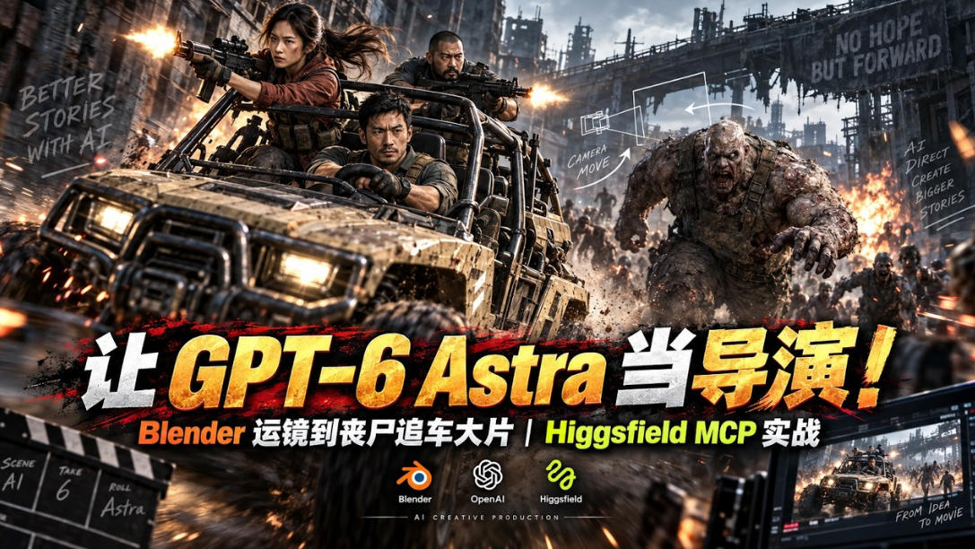 让GPT-6 Astra当导演！Blender运镜到丧尸追车大片｜Higgsfield MCP实战-云科数创